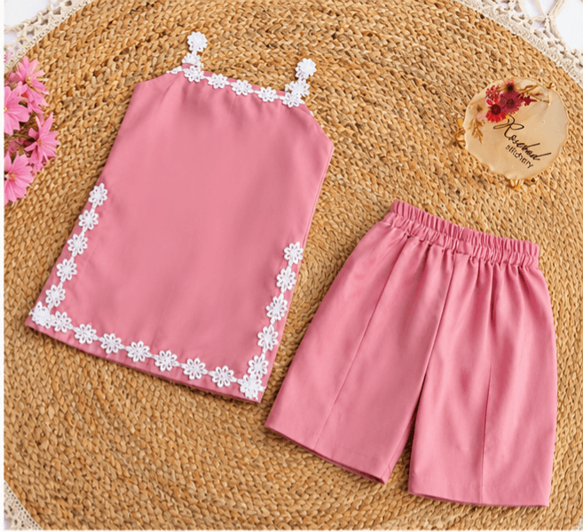 Baby Girl Lace Trim Top & Shorts Set (০–১ বছর)