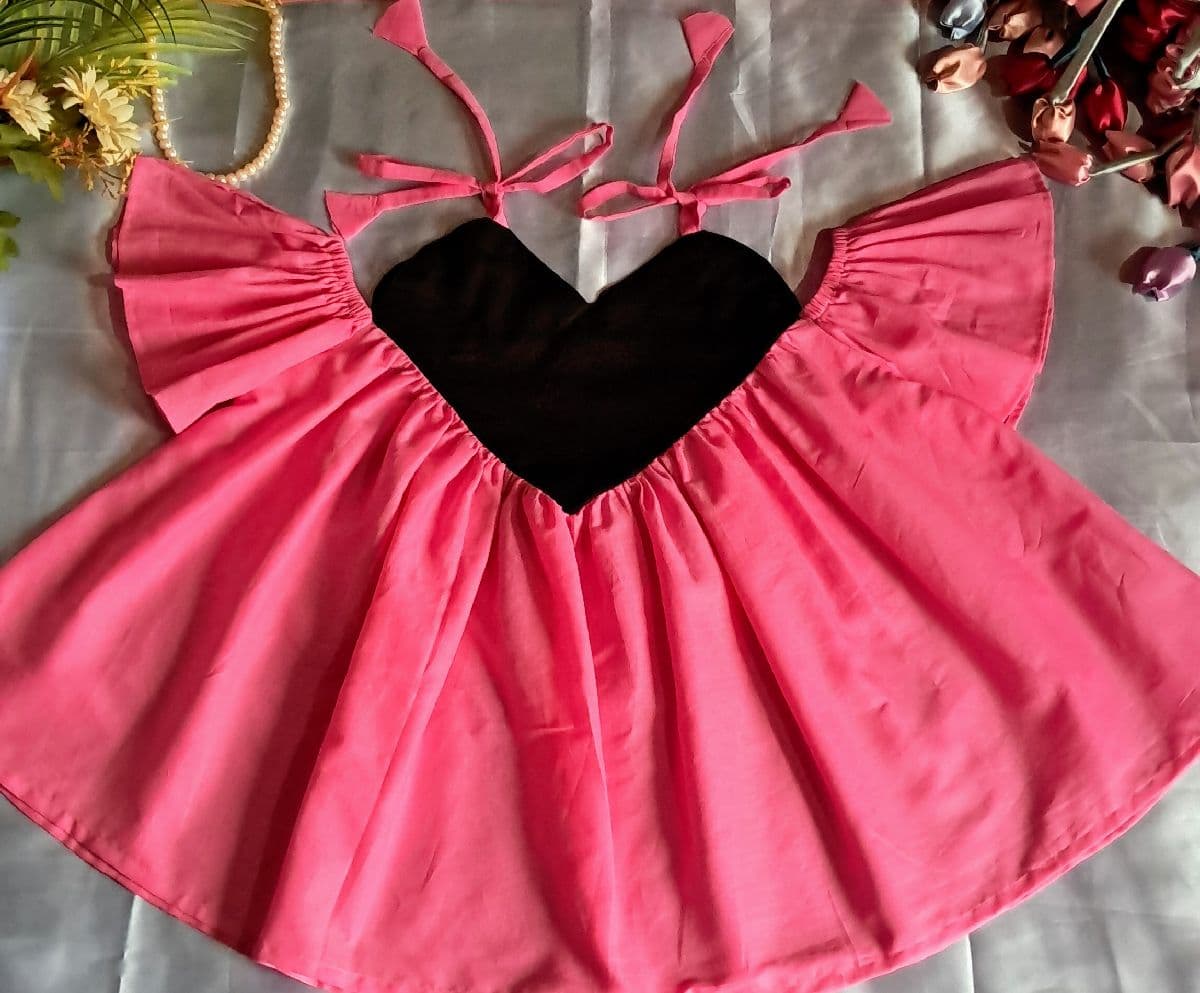Heart Shape Customized Baby Frock (Pink & Black) (0-1) year's baby